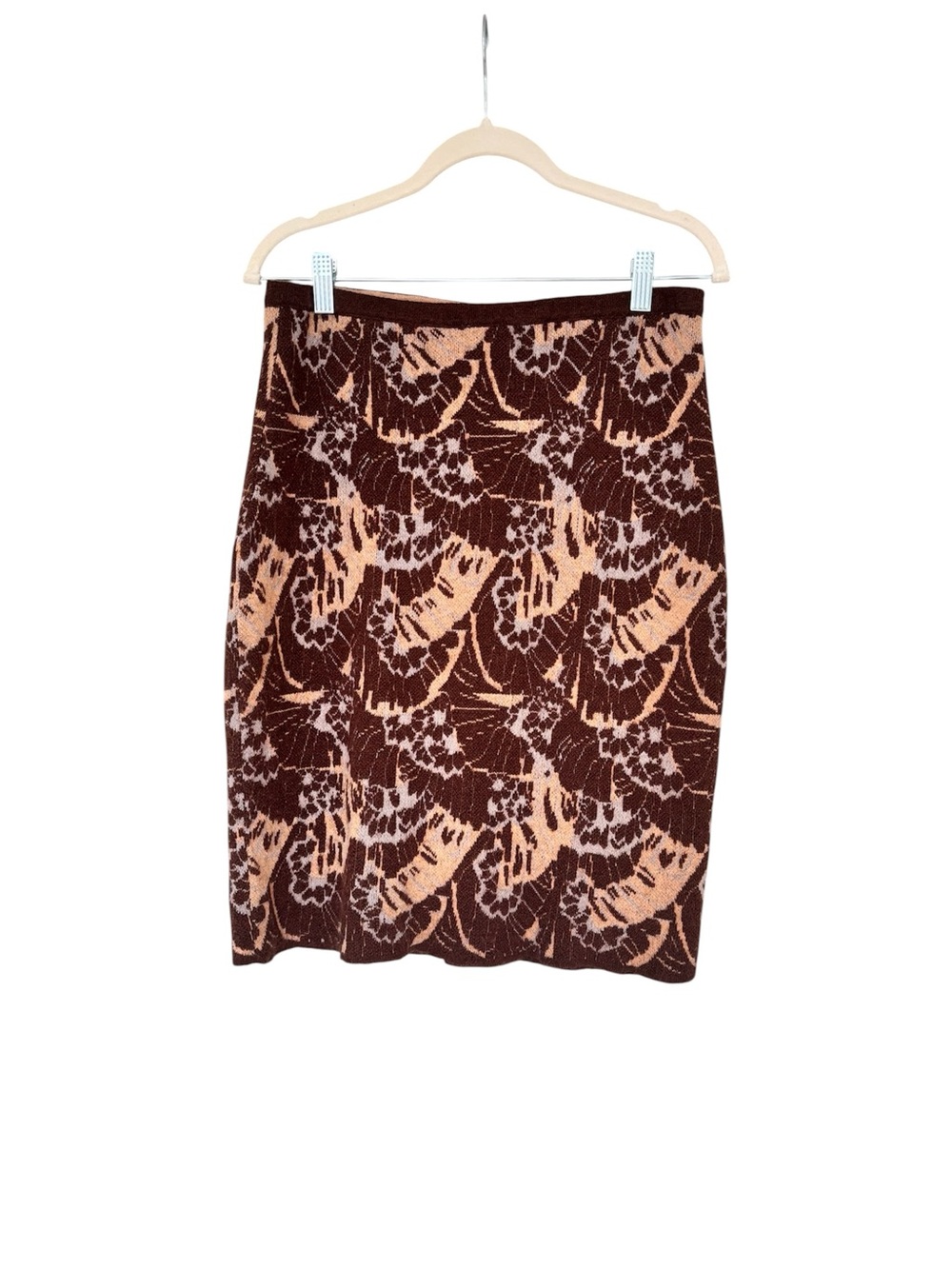 sparrow Brown and Peach Abstract Knit Pencil Skirt